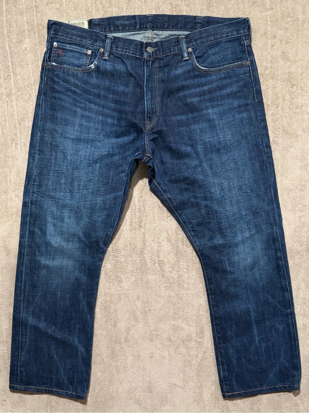 POLO RALPH LAUREN Varick Slim Straight Jeans 40 x 30 Zip Fly Dark Wash Mens